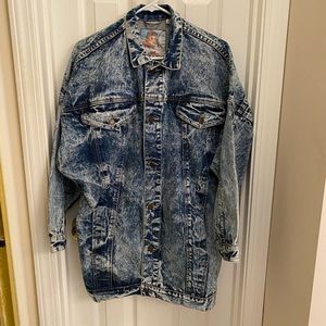 Vintage Whipp acidwash denim jean oversized jacket pockets Streetwear Grunge 80s